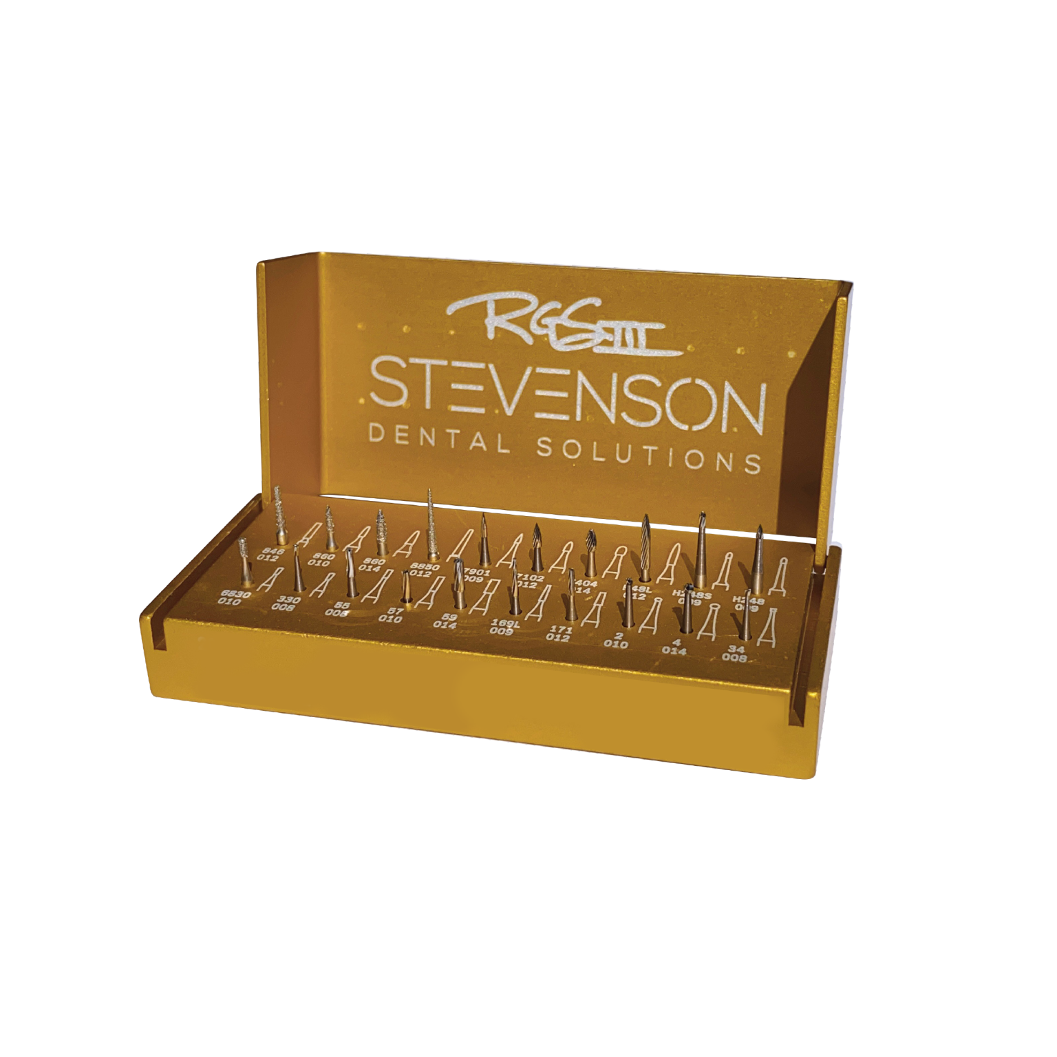Stevenson Cast & Direct Gold Bur Block + Burs